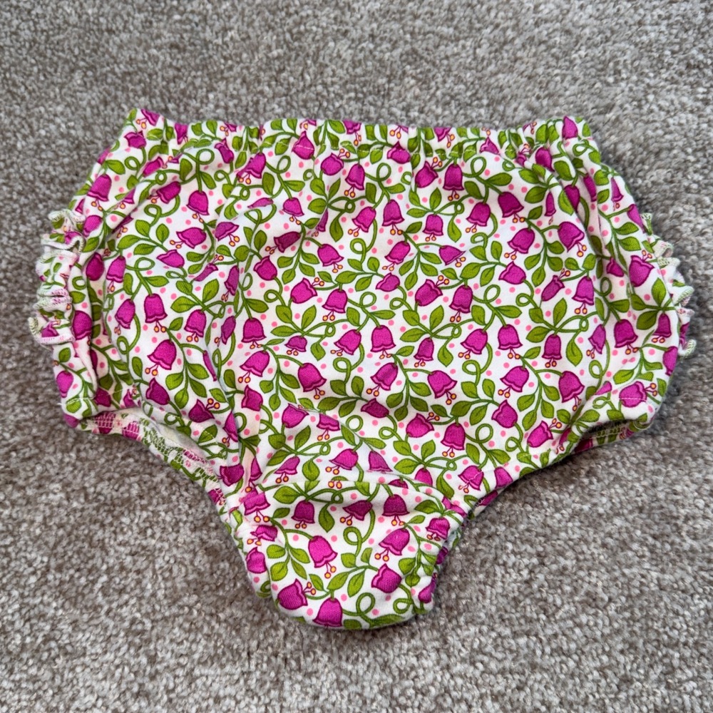 Vera Bradley Baby Pink Green Floral Ruffle Butt Bloomers Diaper Cover 9-12 M
